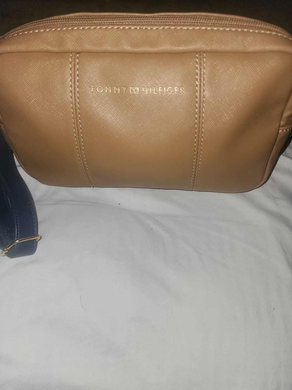 Tommy Hilfiger Camel/Tan Crossbody Bag with Navy Strap